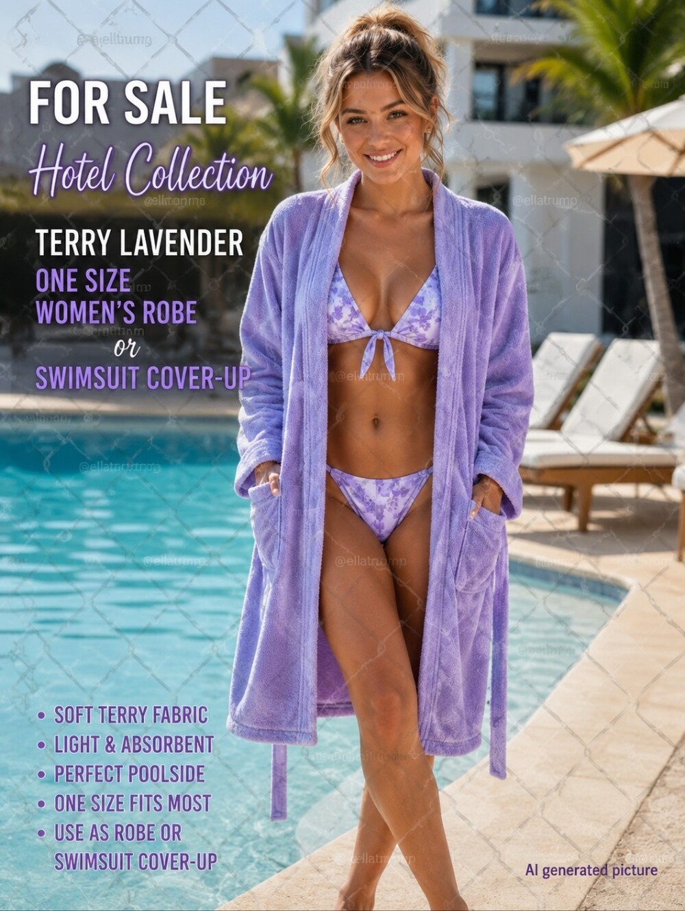 Hotel Collection Terry Lavender One Size Women's Robe Or Swinsuit Cover-up